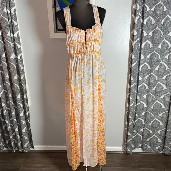 Intimately Free People Dance With Me maxi dress ivory/orange/yellow floral SZ M - Picture 1 of 8